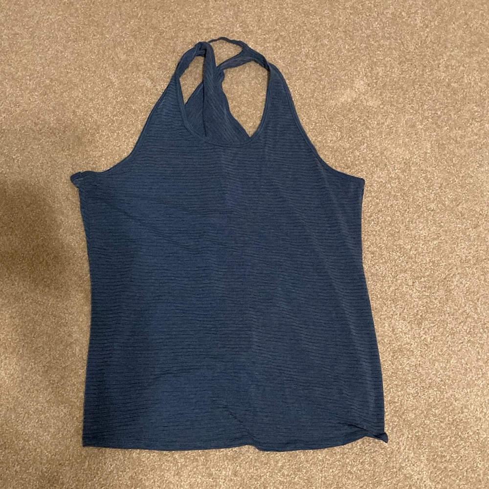 Light blue tie back top.